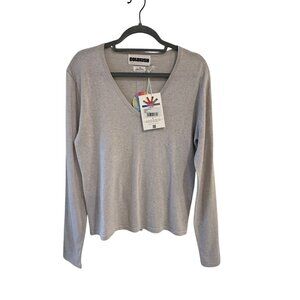 Colorush Size S V-Neck Lightweight Sweater Cotton Silk Cashmere Pebble Gray